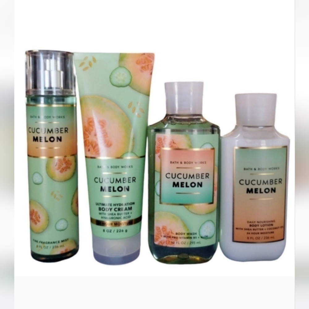 Bath and Body Works Seasonal/Discontinued CUCUMBER MELON 4PCS Bundle full size